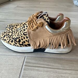 Shu Shop Pepa Leopard Fringe Hair sneakers Size 7